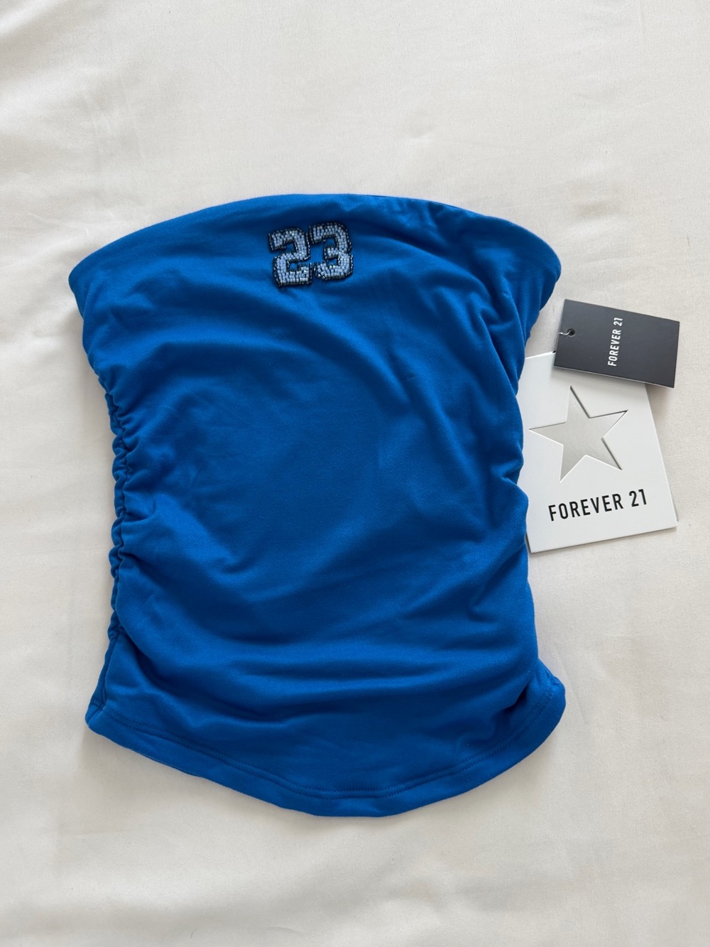 Forever 21 Royal Blue Strapless Tube Top with Beaded '23'